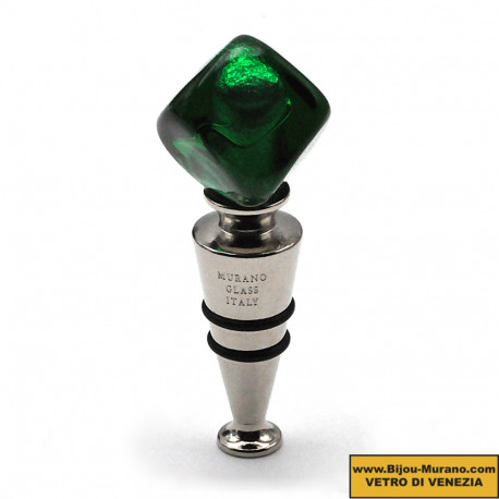 Green and silver cube bottle stopper in murano glass