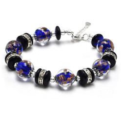 Blue cobalt and aventurine murano glass bracelet in real venice glass