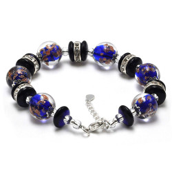 Blue cobalt and aventurine murano glass bracelet in real venice glass