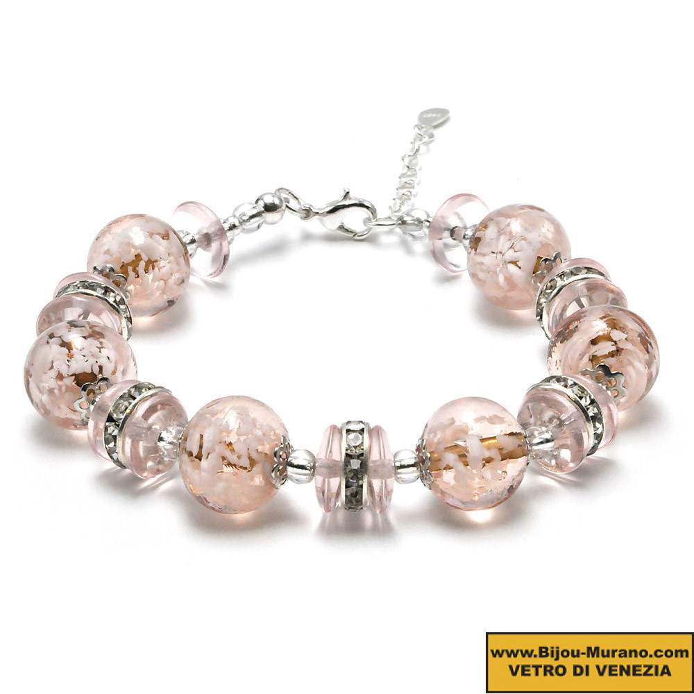 Rancho Trading Company. BR170R: Murano Glass Heart Bracelet in Clear or Pink