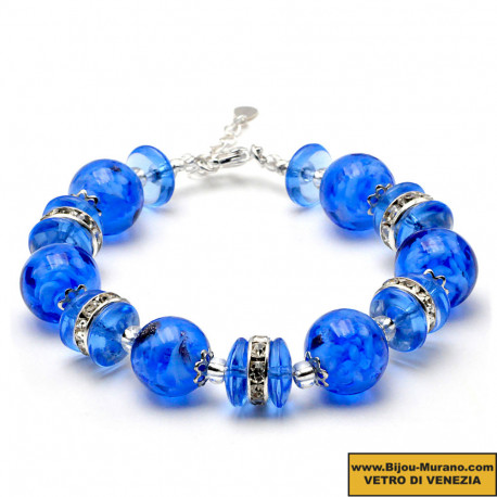 Bracelet bleu marine en veritable verre de murano venise