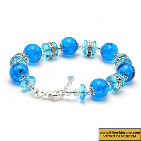 Blue sky murano glass bracelet in genuine venice glass