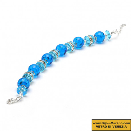 Bracelet bleu ciel en veritable verre de murano venise