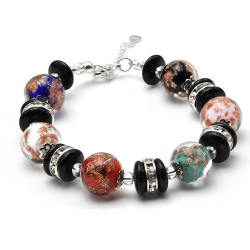 Multicolored and aventurine murano glass bracelet in real venice glass
