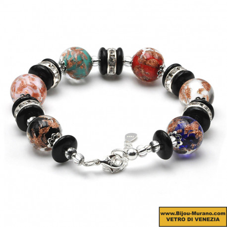 Multicolored and aventurine murano glass bracelet in real venice glass