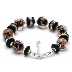 Black and aventurine murano glass bracelet in genuine venice glass