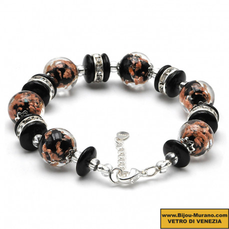 Black and aventurine murano glass bracelet in genuine venice glass