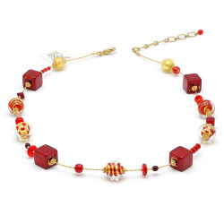 Collier rouge et or en véritable verre de Murano