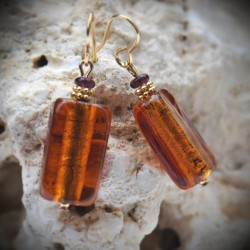 Boucles d'oreilles ambre italiennes en veritable verre de murano de venise