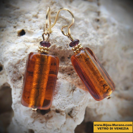 Boucles d'oreilles ambre italiennes en veritable verre de murano de venise