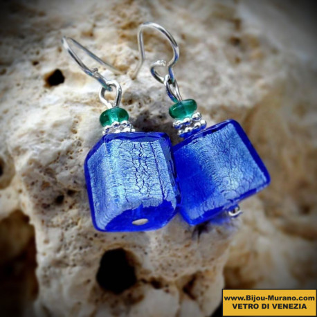 Earrings murano silver blue real glass from venice