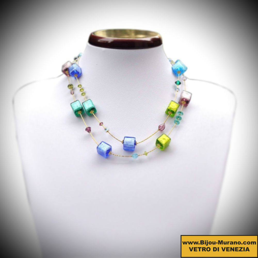 Necklace blue green murano glass of venice real