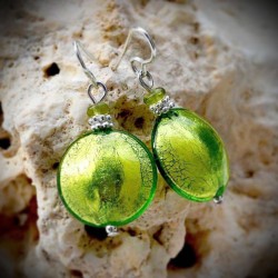 Earrings green anise of italy of genuine murano glass of venice