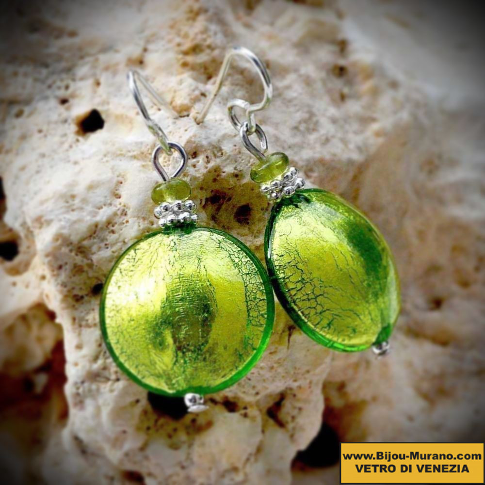 Comete lime green earrings italy genuine murano glass of venice