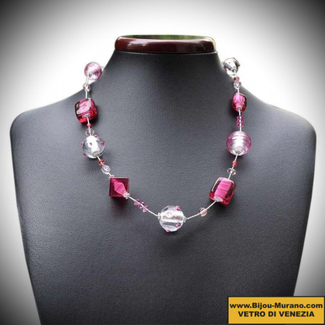 Necklace jo-jo silver and pink short-murano glass of venice