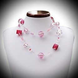 Oj pink and silver necklace long genuine murano glass of venice