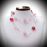 Collana argento e rosa lunga in vetro di murano di venezia