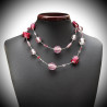 Collana di jo-jo lunga argento e rosa lunga in vetro di murano di venezia