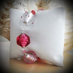 Bracelet genuine murano glass venetian pink and silver