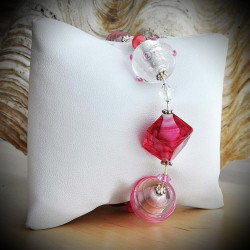 Bracelet pink and silver genuine murano glass of venice