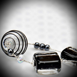 Necklace silver and black simple round murano glass of venice