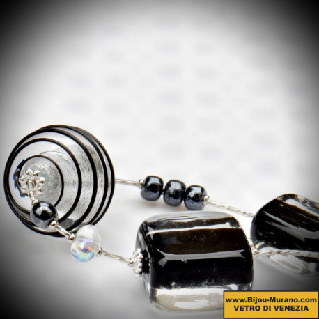 Halskette in schwarz und silber dreh-glas-murano-venedig