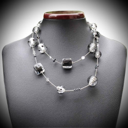 Collar silver and black long glass of murano in venice