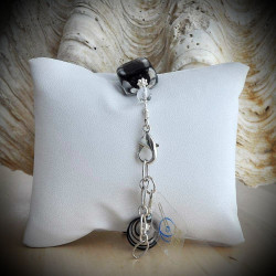 Bracelet genuine murano glass black and silver venetian