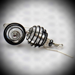 Earrings, murano glass venetian black and silver