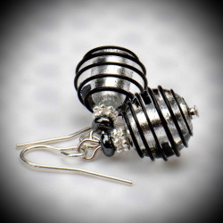 Earrings in murano glass black and silver