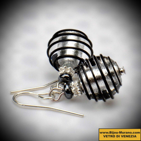 Earrings in murano glass black and silver
