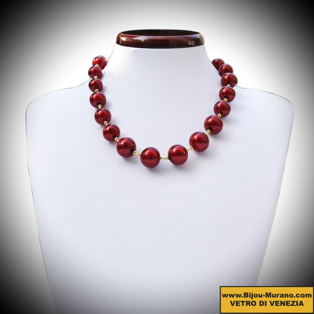 Beads red necklace genuine murano glass of venice