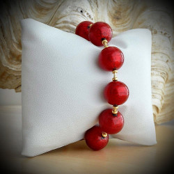 Bracelet red and gold genuine murano glass of venice