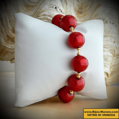 Bracelet red and gold genuine murano glass of venice
