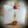 Bracelet beads red and gold genuine murano glass of venice