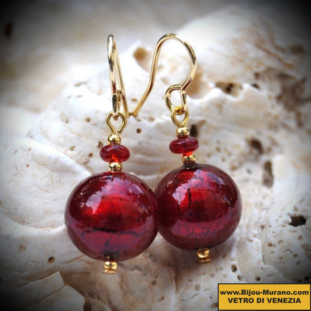 Earrings red murano glass of venice
