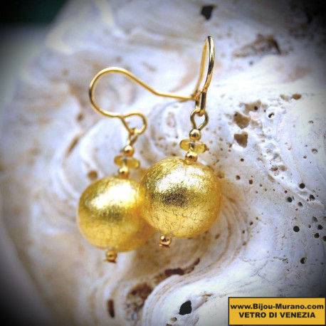 Earrings in murano glass from venice, beads, gold of venice