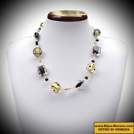 Halskette aus echtem muranoglas in schwarz und gold-in venedig
