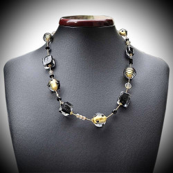 Necklace black and gold murano glass of venice