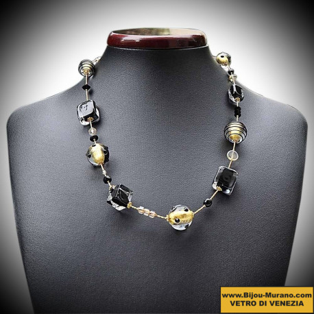 Necklace black and gold murano glass of venice