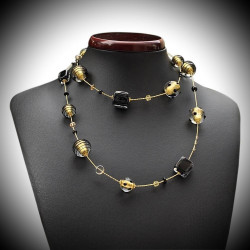 Necklace black and gold long murano glass of venice