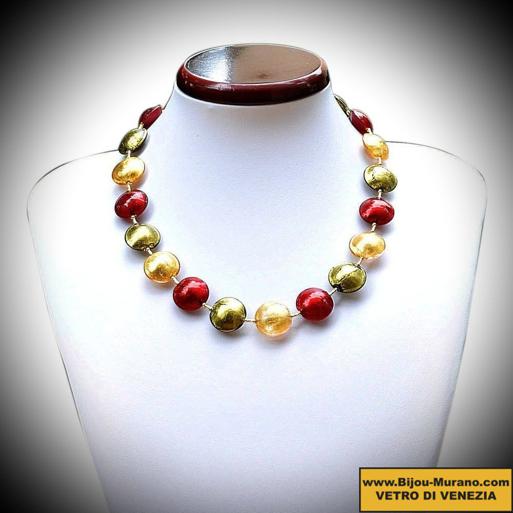 Necklace red gold murano glass of venice
