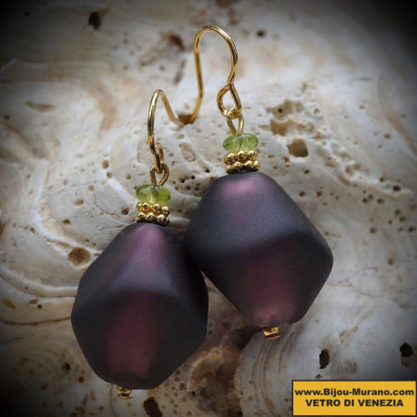 Scoglio satin eggplant earrings in real glass of murano in venice