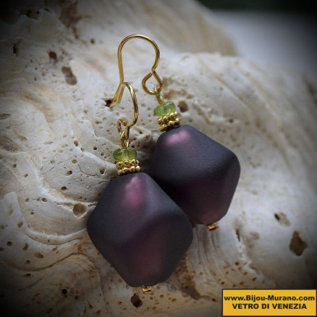 Earrings eggplant in genuine murano glass from venice