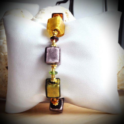 Bracelet genuine murano glass purple and gold of venice