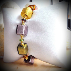 Bracelet of purple and gold genuine murano glass of venice