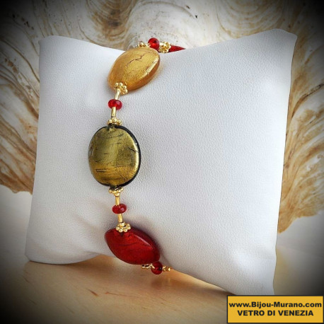 Bracelet red and gold genuine murano glass of venice