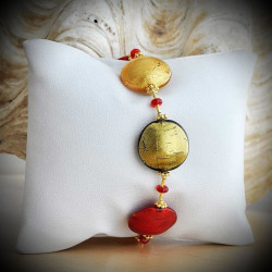 Bracelet genuine murano glass red and gold of venice