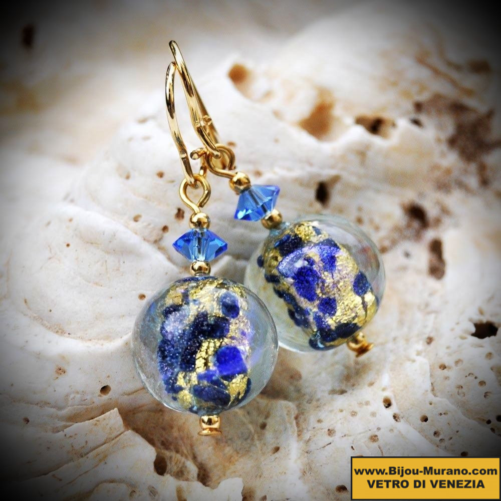 Earrings blue murano glass of venice clair de lune