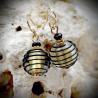 Earrings genuine murano glass black and gold of venice